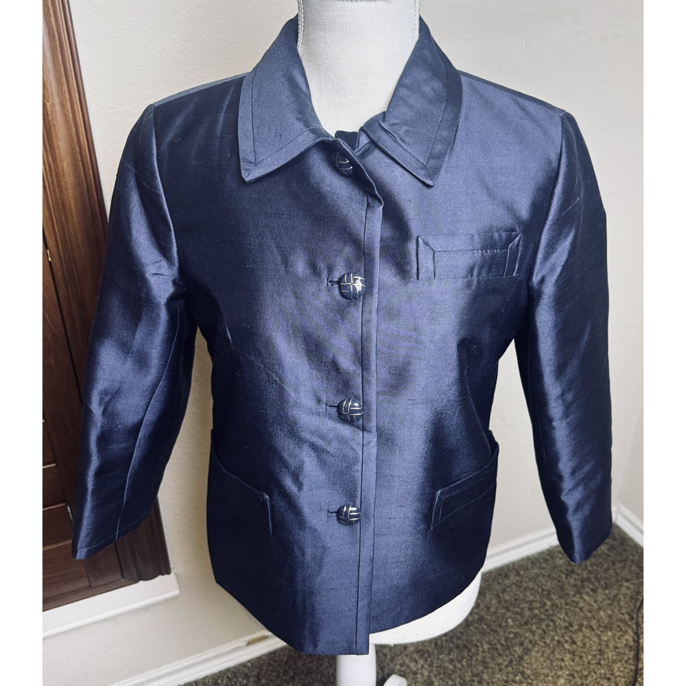 Talbots 8P Navy Blue Blazer Jacket Wool Silk Executive Classic Old Money